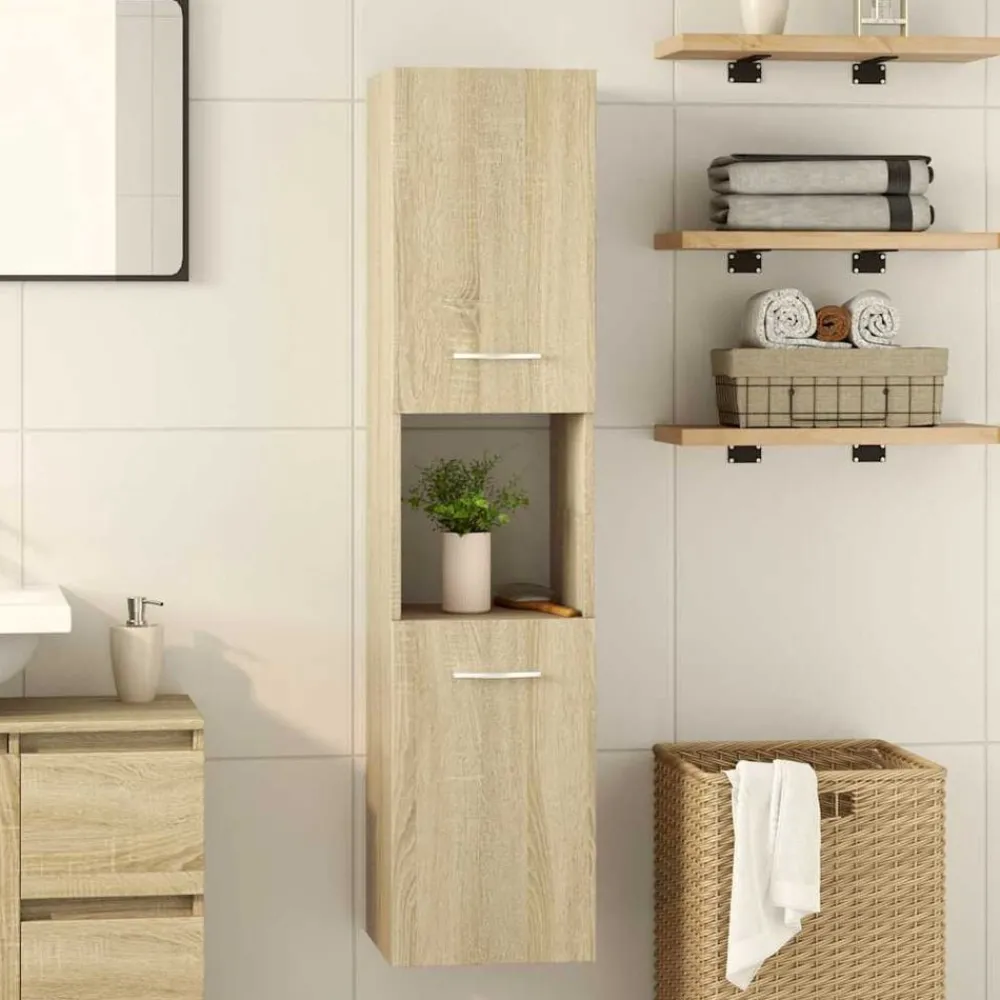 Armoires & Meubles De Rangement-vidaXL Armoire de salle de bain Chêne sonoma 30x30x130 cm Aggloméré Chêne sonoma