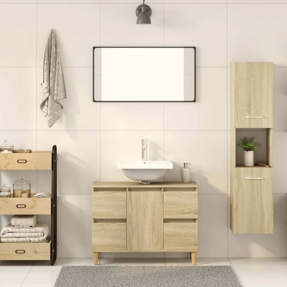Armoires & Meubles De Rangement-vidaXL Armoire de salle de bain Chêne sonoma 30x30x130 cm Aggloméré Chêne sonoma