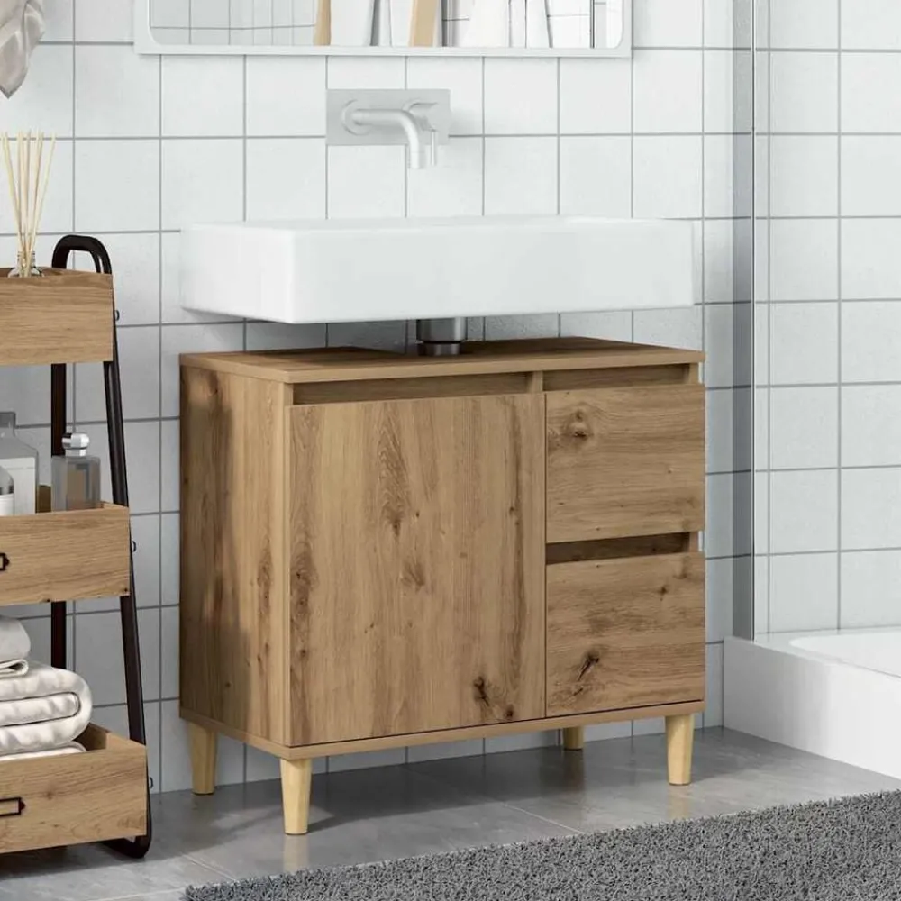 Armoires & Meubles De Rangement-vidaXL Armoire lavabo chêne artisanal 65x33x60 cm bois d'ingénierie chêne artisanal