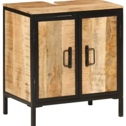 vidaXL Armoire lavabo de salle de bain bois massif de manguier et fer