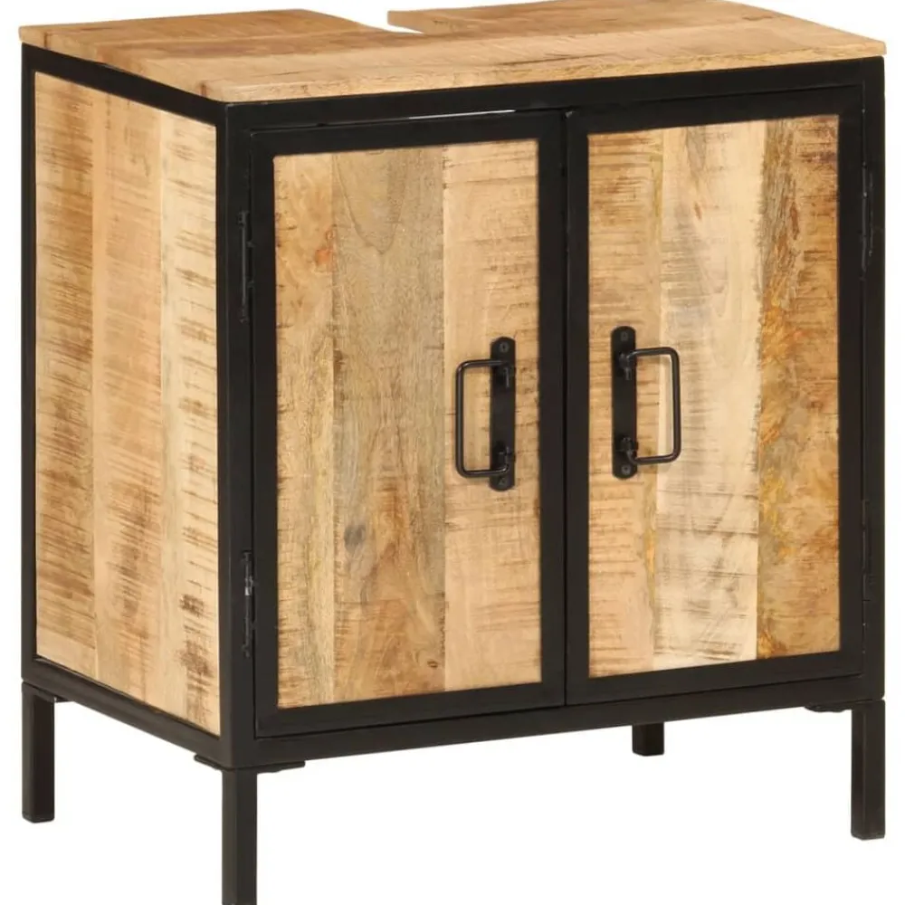 vidaXL Armoire lavabo de salle de bain bois massif de manguier et fer