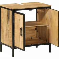 vidaXL Armoire lavabo de salle de bain bois massif de manguier et fer