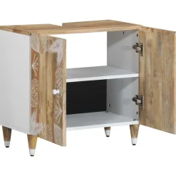 vidaXL Armoire lavabo de salle de bain bois massif de manguier