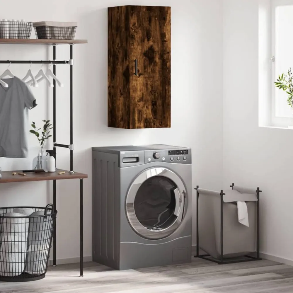 vidaXL Armoire murale chêne fumé 34,5x34x90 cm