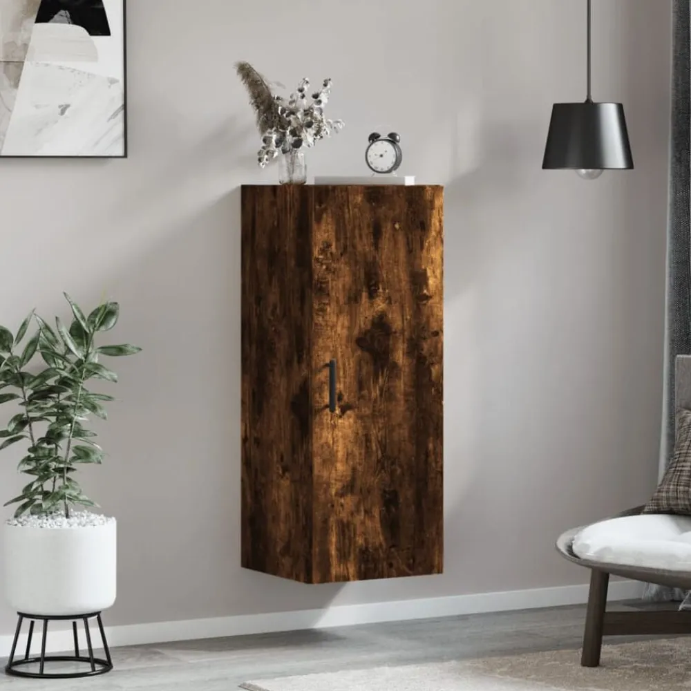 vidaXL Armoire murale chêne fumé 34,5x34x90 cm