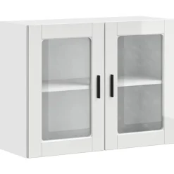Armoires & Meubles De Rangement-vidaXL Armoire murale cuisine avec porte en verre Porto Blanc brillant