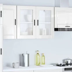 Armoires & Meubles De Rangement-vidaXL Armoire murale cuisine avec porte en verre Porto Blanc brillant