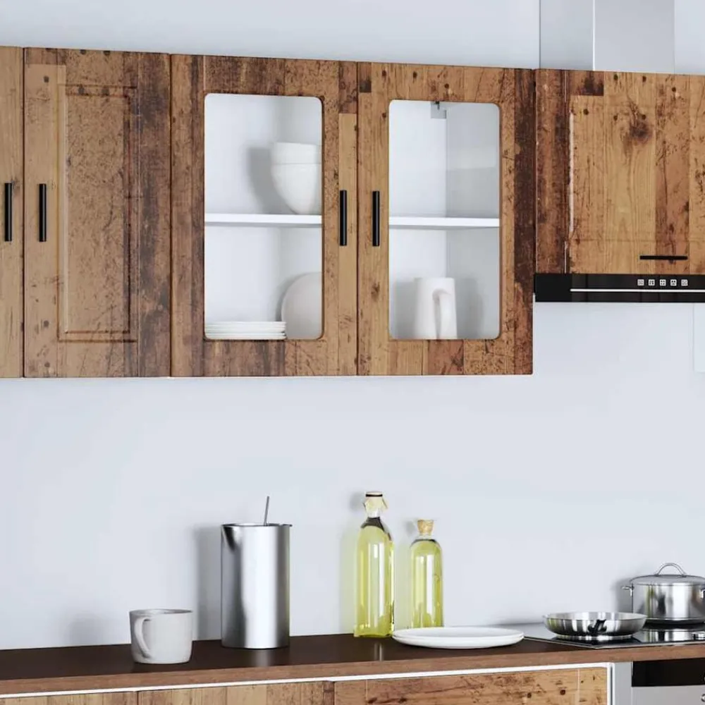 Armoires & Meubles De Rangement-vidaXL Armoire murale de cuisine avec porte en verre Porto vieux bois Bois ancien