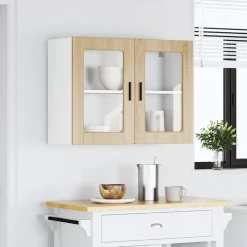 vidaXL Armoire murale de cuisine et porte en verre Porto chêne sonoma