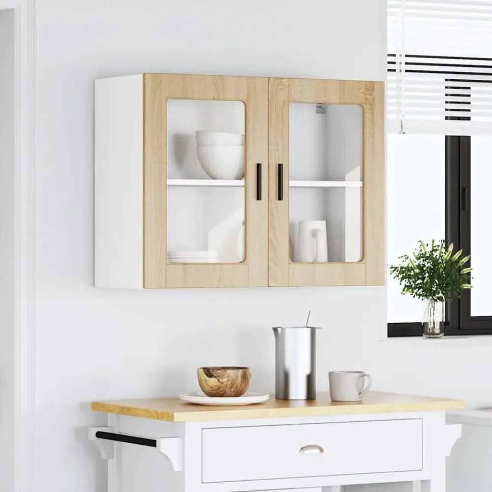 vidaXL Armoire murale de cuisine et porte en verre Porto chêne sonoma