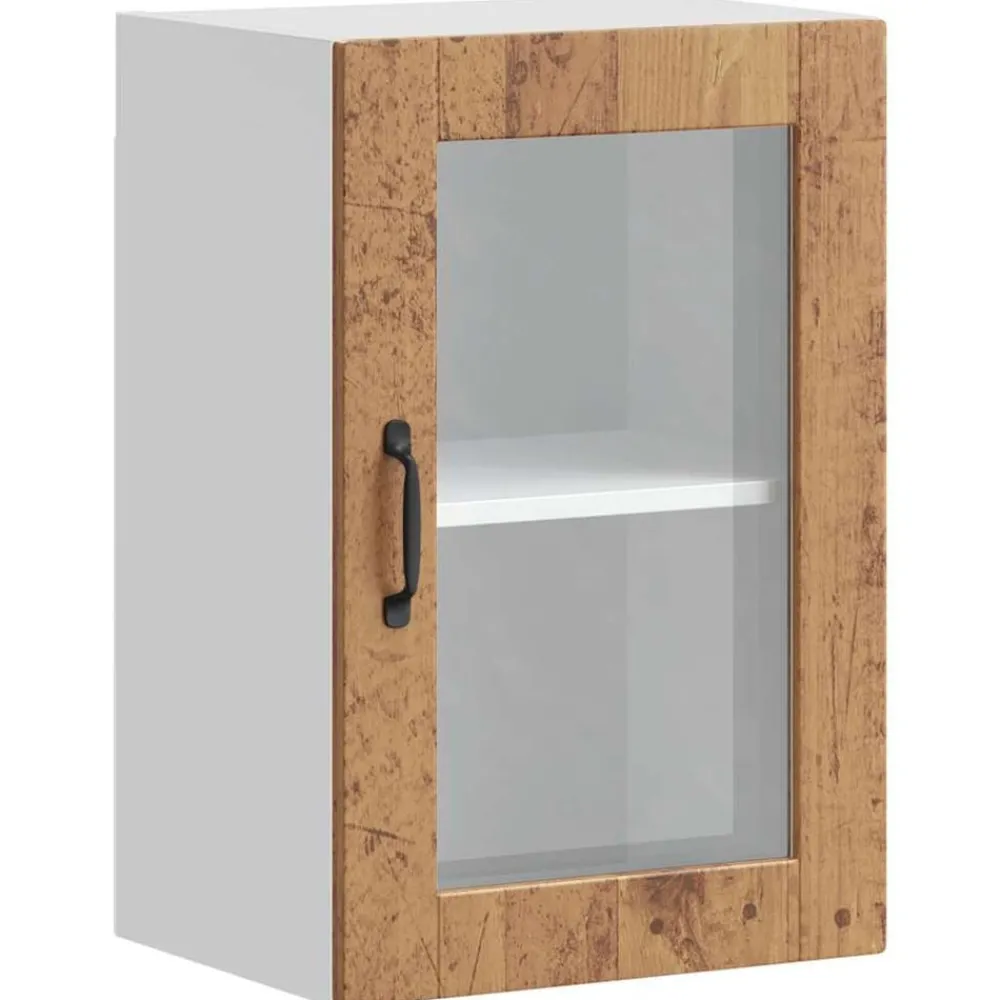 Armoires & Meubles De Rangement-vidaXL Armoire murale de cuisine avec porte en verre Porto vieux bois Bois ancien