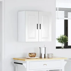 Armoires & Meubles De Rangement-vidaXL Armoire murale de cuisine Porto bois ingénierie Blanc brillant