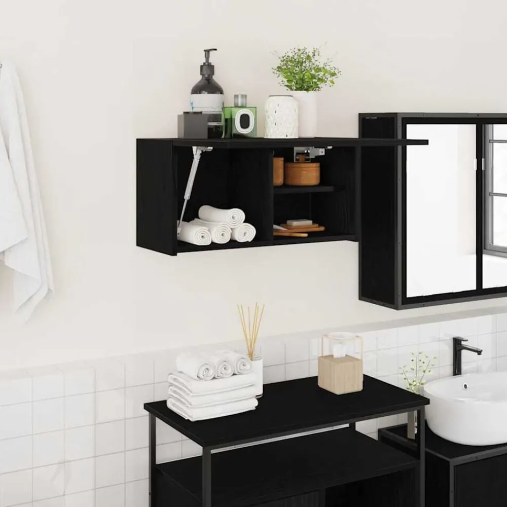 Armoires & Meubles De Rangement-vidaXL Armoire murale de bain 60x25x30 cm bois d'ingénierie Noir