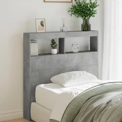 Lits & Accessoires-vidaXL Armoire tête de lit avec LED 100x17x102 cm Gris béton