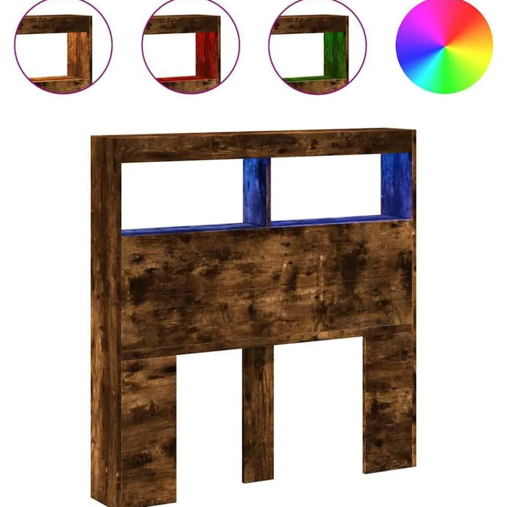 Lits & Accessoires-vidaXL Armoire tête de lit avec LED chêne fumé 100x17x102 cm Chêne fumé
