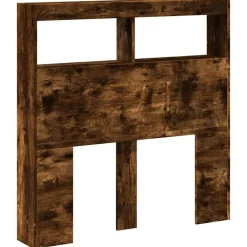 Lits & Accessoires-vidaXL Armoire tête de lit avec LED chêne fumé 100x17x102 cm Chêne fumé