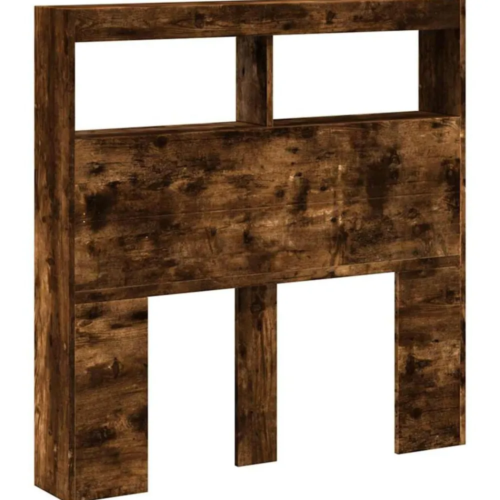 Lits & Accessoires-vidaXL Armoire tête de lit avec LED chêne fumé 100x17x102 cm Chêne fumé