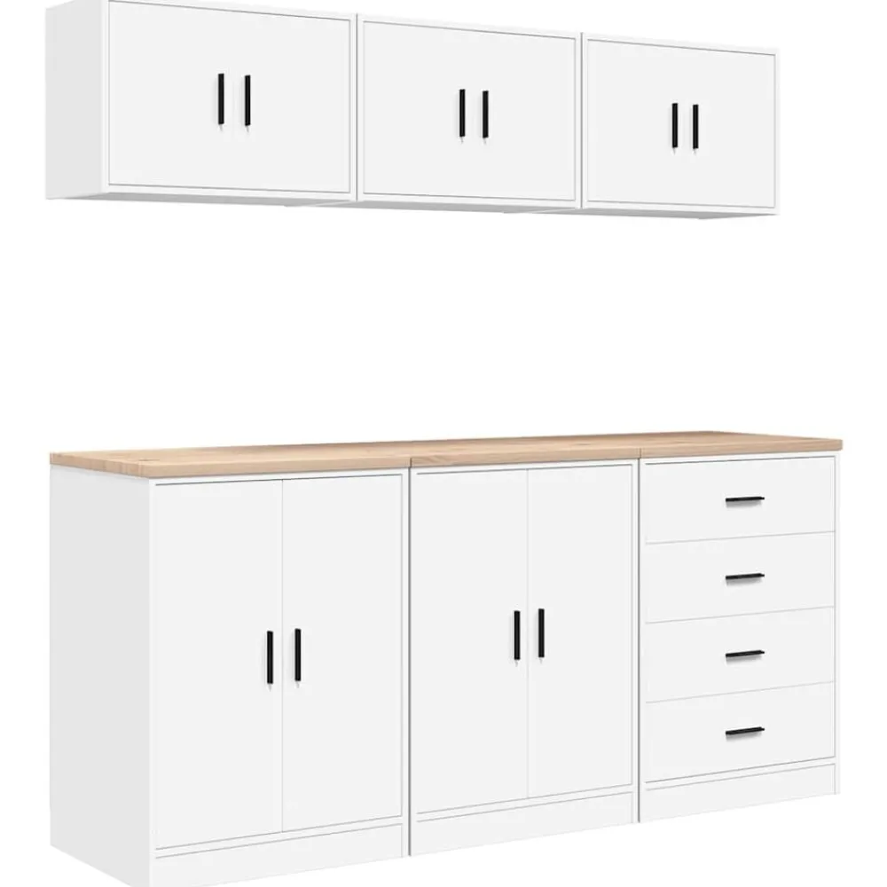 Stockage Industriel-vidaXL Armoires de garage 6 pcs bois d'ingénierie Blanc