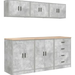Stockage Industriel-vidaXL Armoires de garage 6 pcs bois d'ingénierie Gris béton