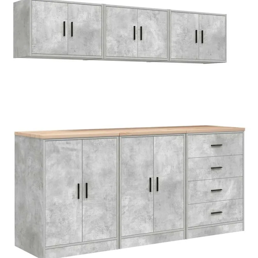 Stockage Industriel-vidaXL Armoires de garage 6 pcs bois d'ingénierie Gris béton