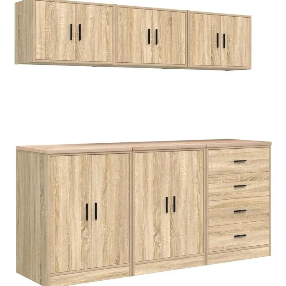 Stockage Industriel-vidaXL Armoires de garage 6 pcs chêne sonoma bois d'ingénierie Chêne sonoma
