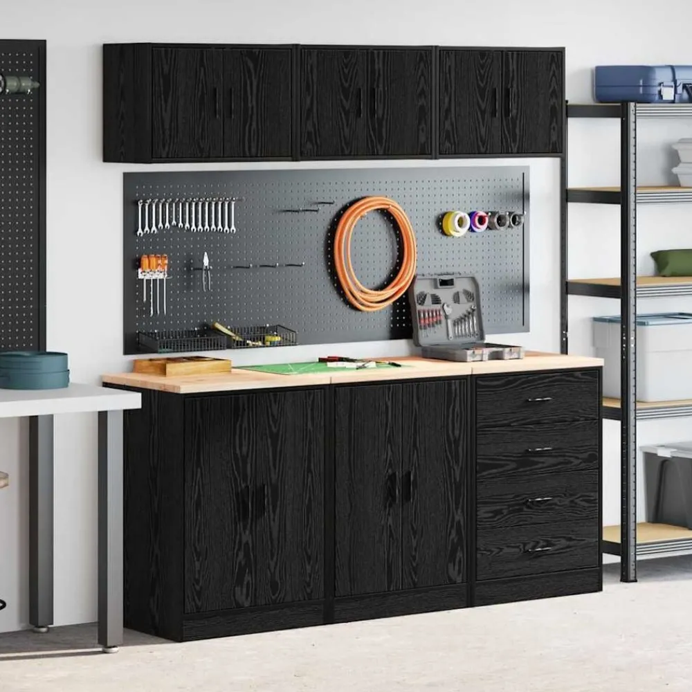 Stockage Industriel-vidaXL Armoires de garage 6 pcs bois d'ingénierie Noir
