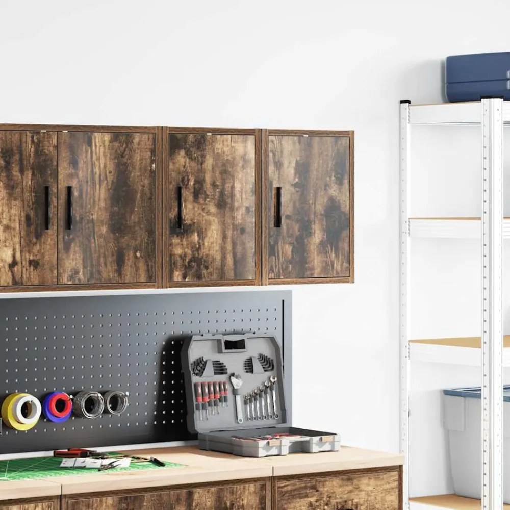 vidaXL Armoires murales de garage 2 pcs chêne fumé bois d'ingénierie