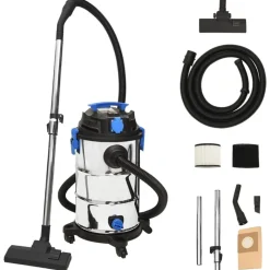 Appareils Électroménagers-vidaXL Aspirateur sec et humide 1200 W 30 L Argenté