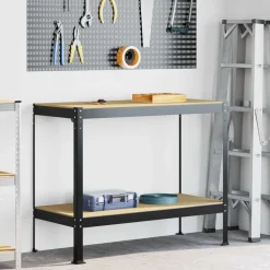 vidaXL Atelier Noir 115 x 55 x 91 cm Bois d'ingénierie et métal