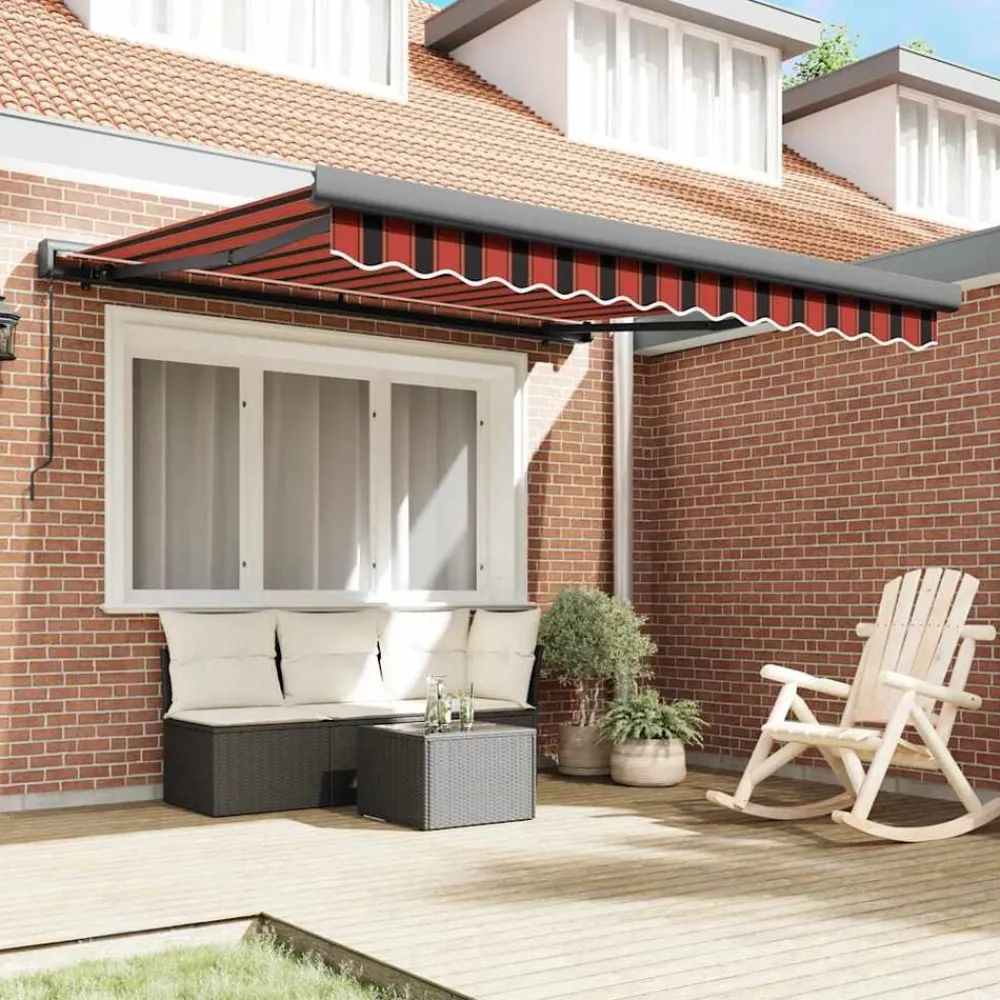Pelouses & Jardins-vidaXL Auvent rétractable orange et marron 3x2,5 m tissu et aluminium Orange et marron (cadre anthracite)
