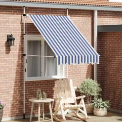 vidaXL Auvent rétractable manuel 150 cm Rayures bleues et blanches