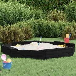 Jeux De Plein Air-vidaXL Bac à sable avec sièges noir octogone bois de pin massif Pin noir