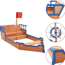 vidaXL Bac à sable bateau pirate Bois de sapin 190x94,5x101 cm