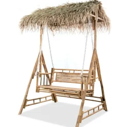 vidaXL Balancelle à 2 places avec feuilles de palmier Bambou 202 cm
