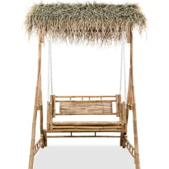 vidaXL Balancelle à 2 places avec feuilles de palmier Bambou 202 cm