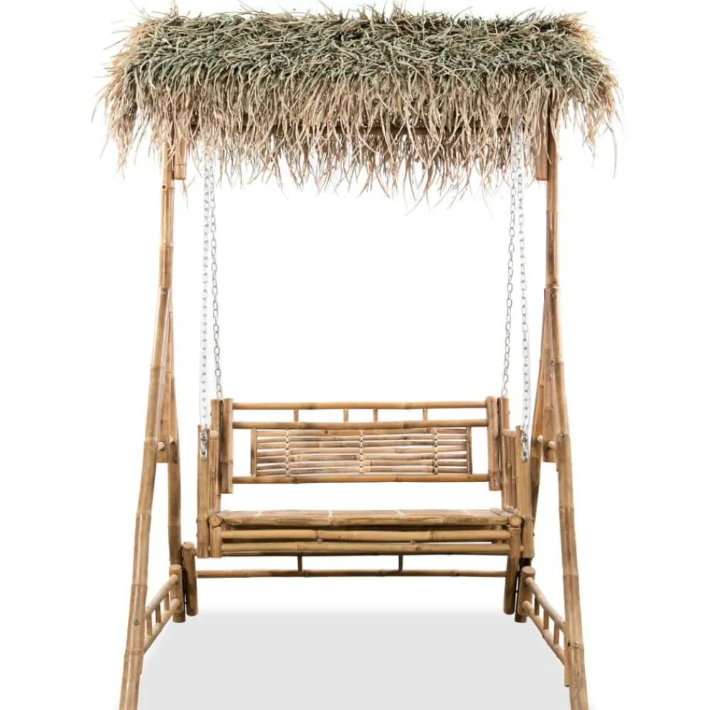 vidaXL Balancelle à 2 places avec feuilles de palmier Bambou 202 cm