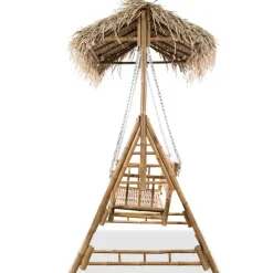 vidaXL Balancelle à 2 places avec feuilles de palmier Bambou 202 cm