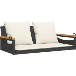 Mobilier De Jardin-vidaXL Balancelle avec coussins noir 109x62x40 cm résine tressée Noir et blanc cr&egrave;me