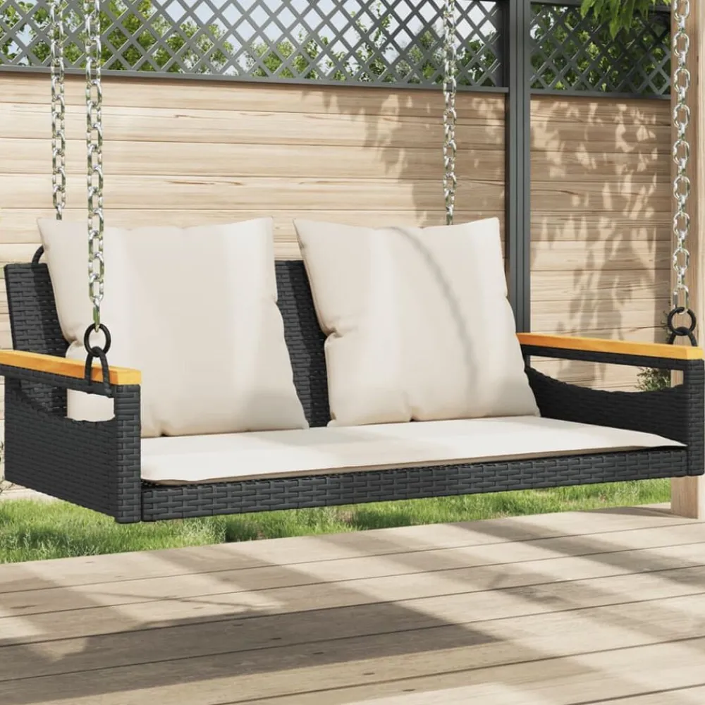 Mobilier De Jardin-vidaXL Balancelle avec coussins noir 109x62x40 cm résine tressée Noir et blanc crème
