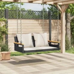 Mobilier De Jardin-vidaXL Balancelle avec coussins noir 109x62x40 cm résine tressée Noir et blanc crème