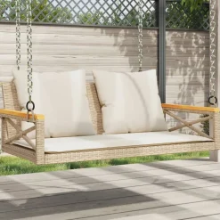 vidaXL Balancelle avec coussins beige 109x62x40 cm résine tressée