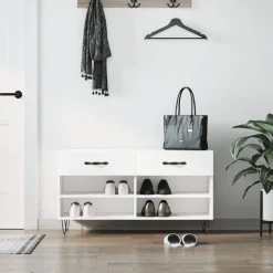 Produits Ménagers-vidaXL Banc à chaussures 102x35x55 cm bois d'ingénierie Blanc brillant