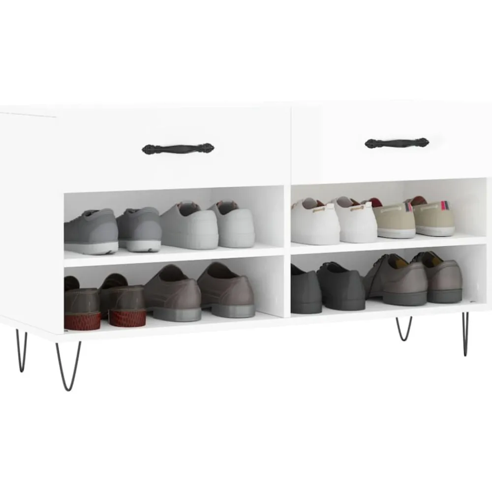 Produits Ménagers-vidaXL Banc à chaussures 102x35x55 cm bois d'ingénierie Blanc brillant