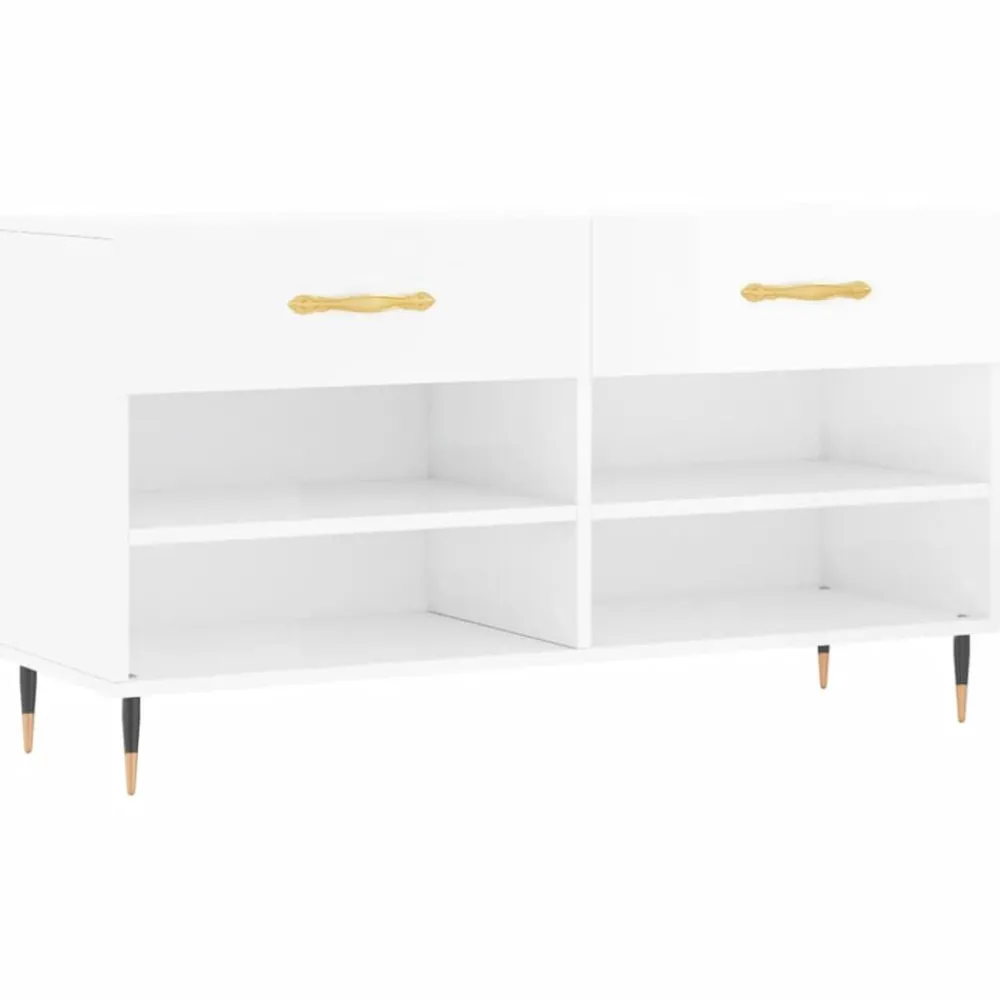 Produits Ménagers-vidaXL Banc à chaussures 102x35x55 cm bois d'ingénierie Blanc brillant
