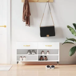 Produits Ménagers-vidaXL Banc à chaussures 102x35x55 cm bois d'ingénierie Blanc brillant