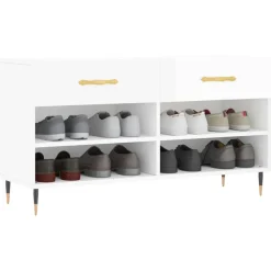 Produits Ménagers-vidaXL Banc à chaussures 102x35x55 cm bois d'ingénierie Blanc brillant