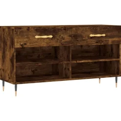 Produits Ménagers-vidaXL Banc à chaussures chêne fumé 102x35x55 cm bois d'ingénierie Chêne fumé