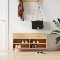 Produits Ménagers-vidaXL Banc à chaussures chêne sonoma 102x35x55 cm bois d'ingénierie Ch&ecirc;ne sonoma