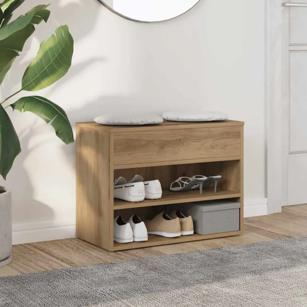 Produits Ménagers-vidaXL Banc à chaussures chêne artisanal 60x30x45 cm bois d'ingénierie chêne artisanal