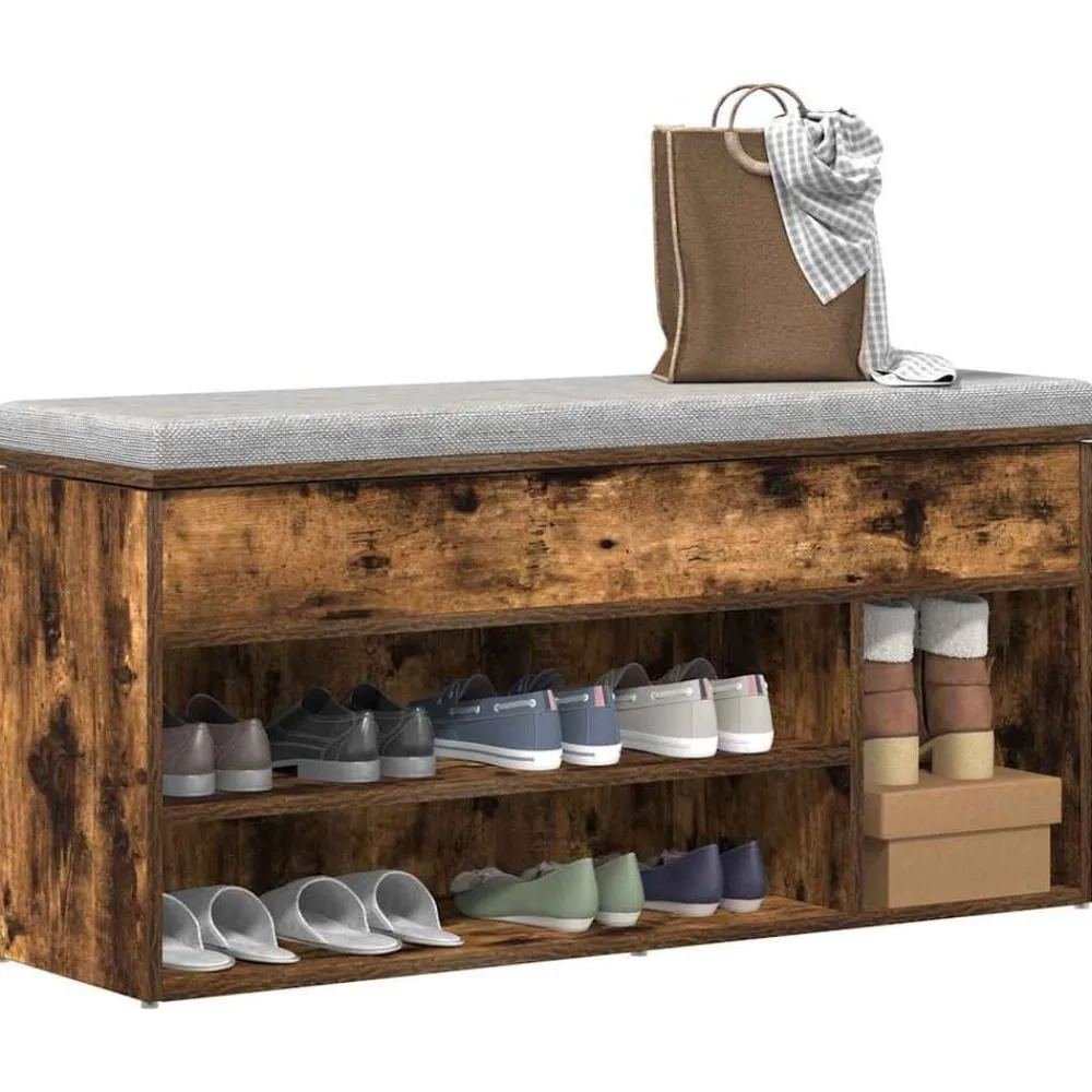 vidaXL Banc à chaussures chêne fumé 102x30,5x45 cm bois d'ingénierie